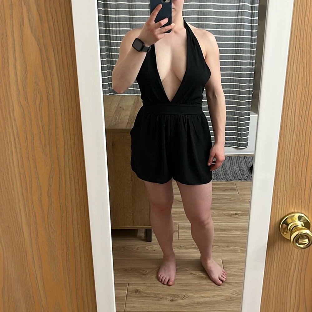Windsor Black One Piece with Plunging V-Neck and Halter Straps